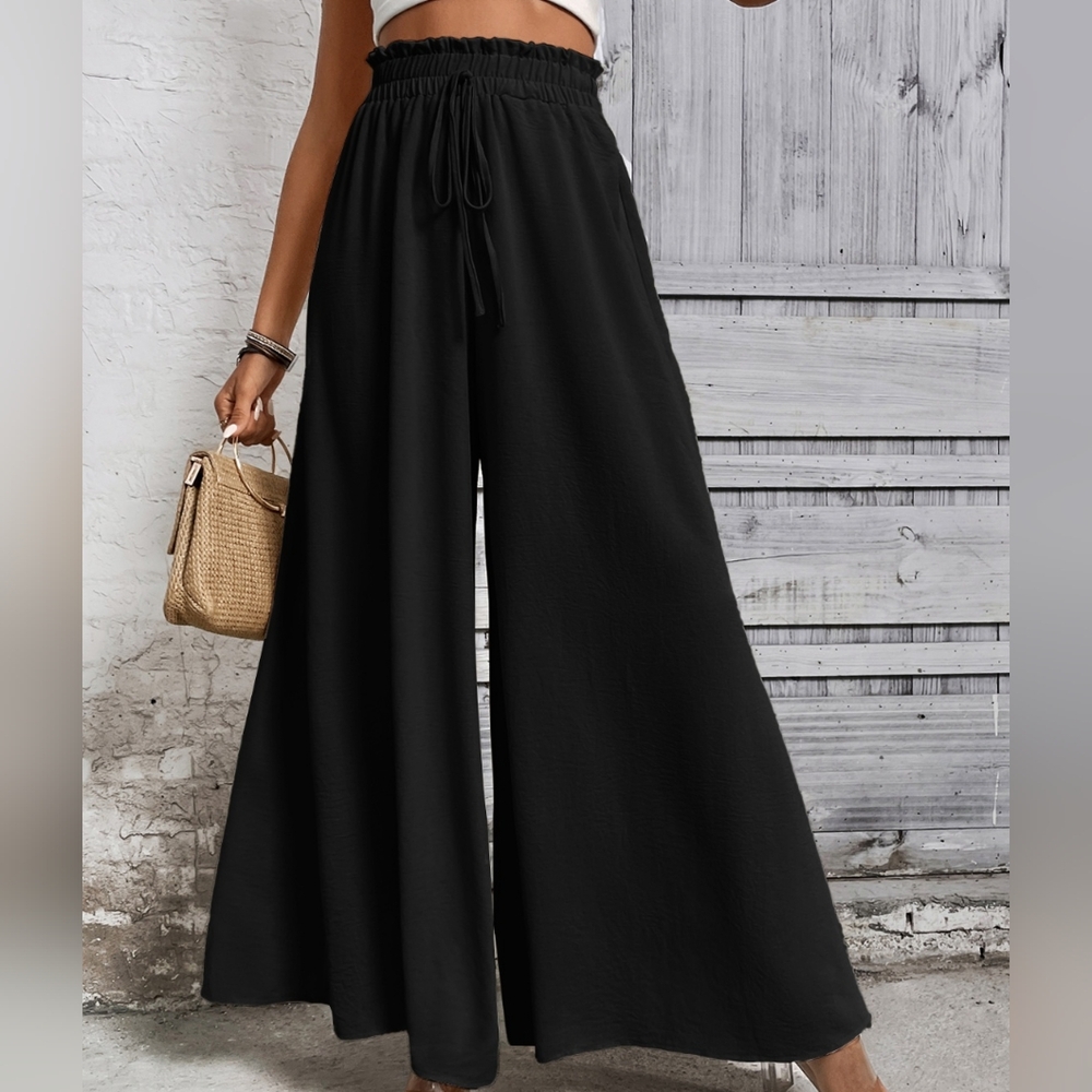 Black Wide-Leg High Waist Pants